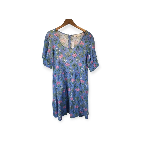 LOFT Dresses & Skirts - NWT LOFT Blue Wildflower Linen Blend Babydoll Dress Sz 6
